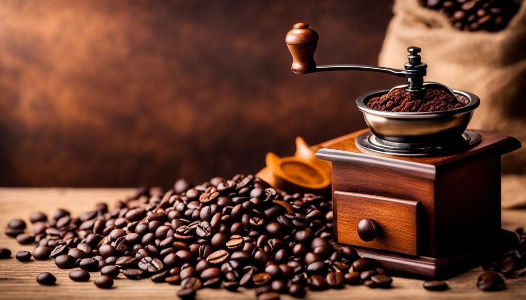 coffee beans and grinder